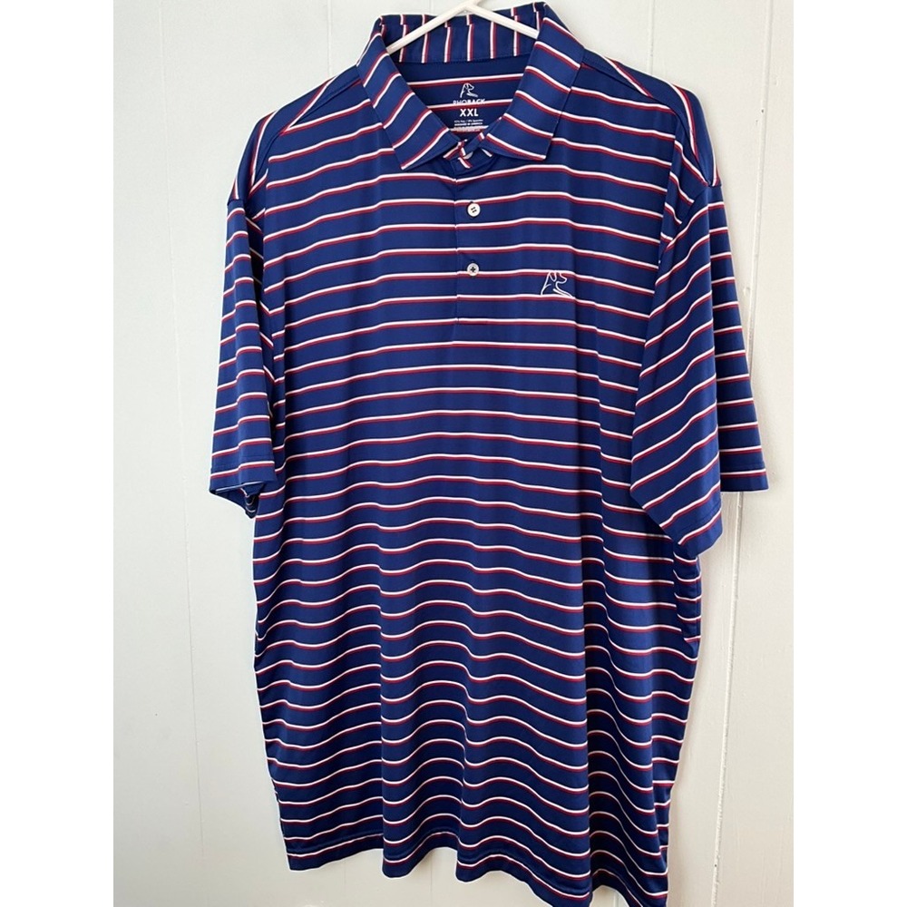 Rhoback Mens XXL Performance Polo Shirt Blue Red White Striped American Flag Dog
